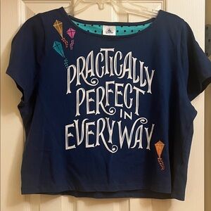 Disney Navy Blue Tee with Polka Dot Detail Mary Poppins Women Medium